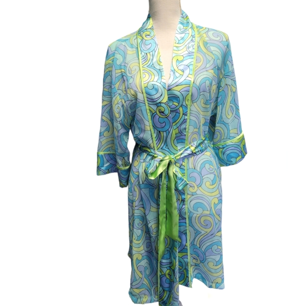 Delicates funky teal and lime green patterned robe/kimono